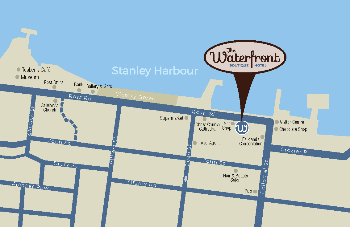 Waterfront Hotel, The Falklands, Location Map